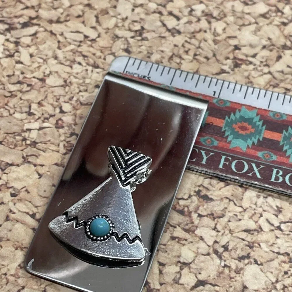 Teepee Tipi Native American Money Clip Stainless Steel Arrow Quality  Turquoise